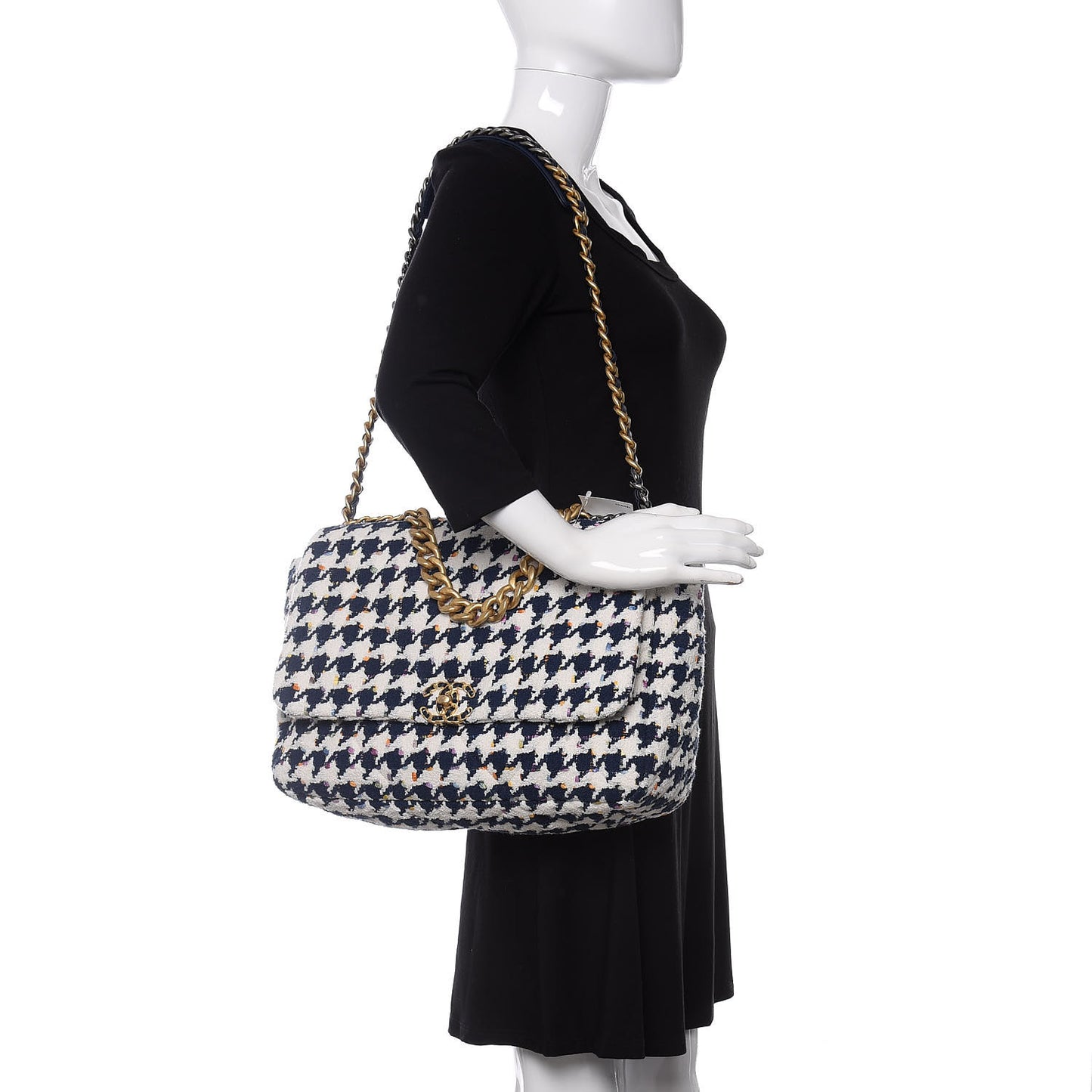 Tweed Quilted Maxi 19 Flap Ecru Navy Blue Multicolor