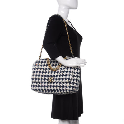 Chanel Tweed Quilted Maxi 19 Flap Ecru Navy Blue Multicolor 3 of 11