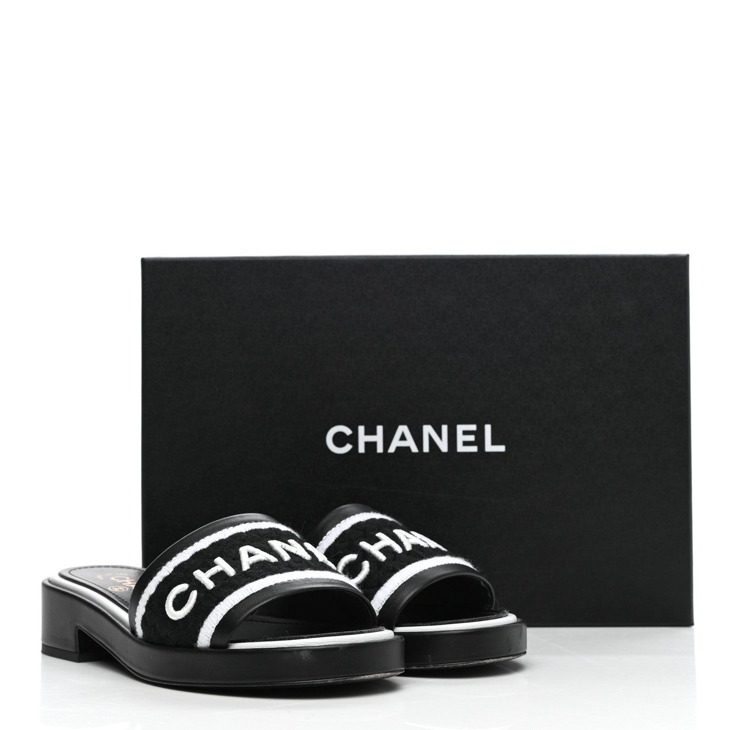 Chanel Lambskin Embroidered CC Mule Sandal 36 Black White 13 of 13