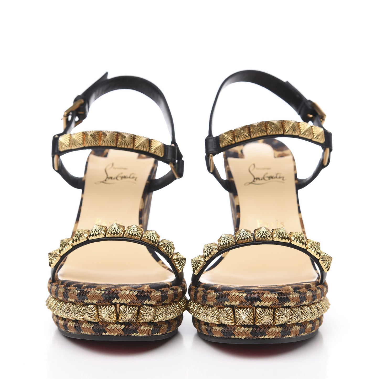 Nappa Silk Leopard Pira Ryad 110 Wedge Sandals 40 Black Marron