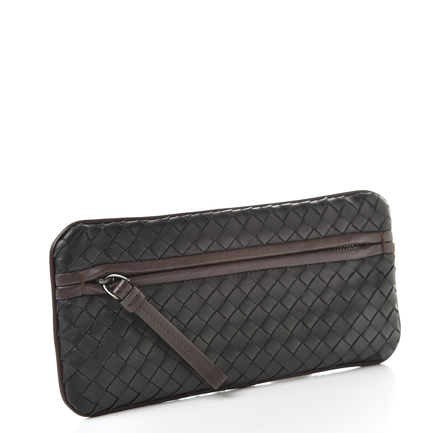 Nappa Intrecciato Zip Clutch Black Brown