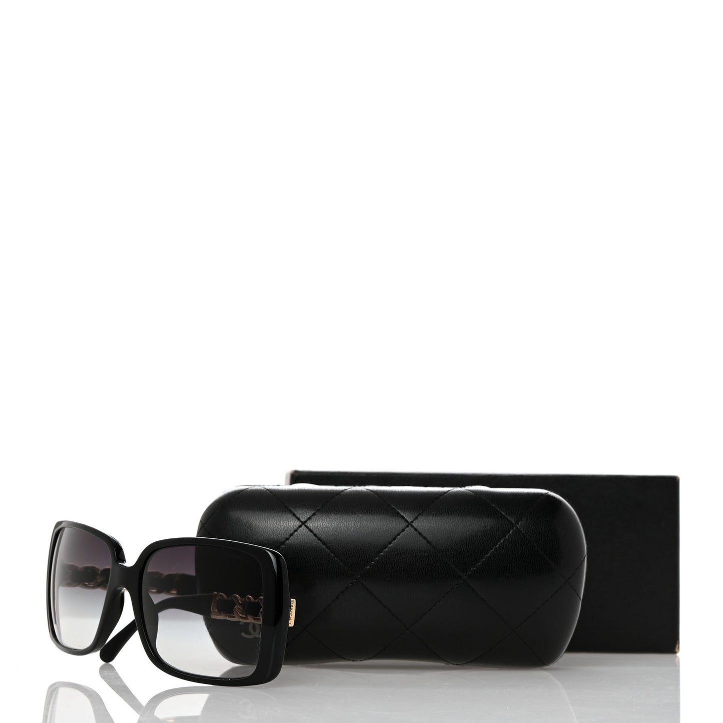 Acetate Metal Polarized Chain Square Sunglasses 5305 Black