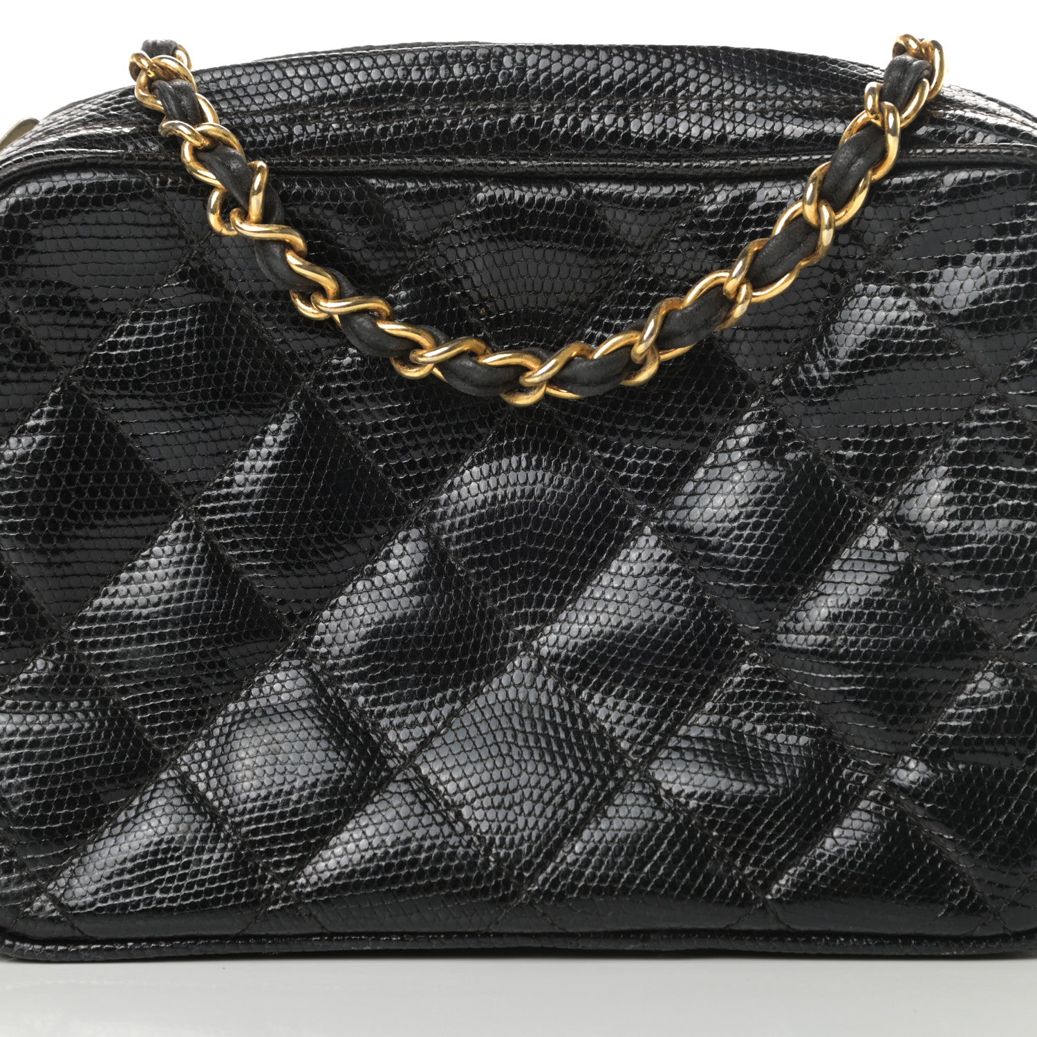 Chanel Lizard Quilted Small Tassel Camera Case Black 9 of 13