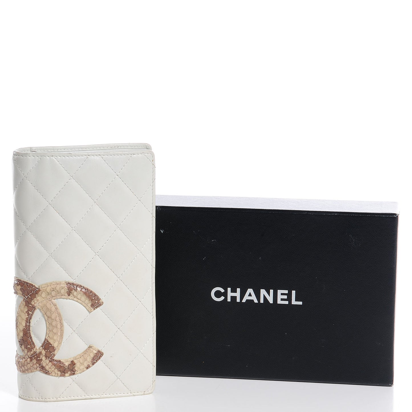 Calfskin Python Quilted Cambon Yen Wallet White