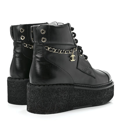 Chanel Calfskin Shiny Calfskin Chain Lace Up CC Short Boots 36.5 Black 4 of 9