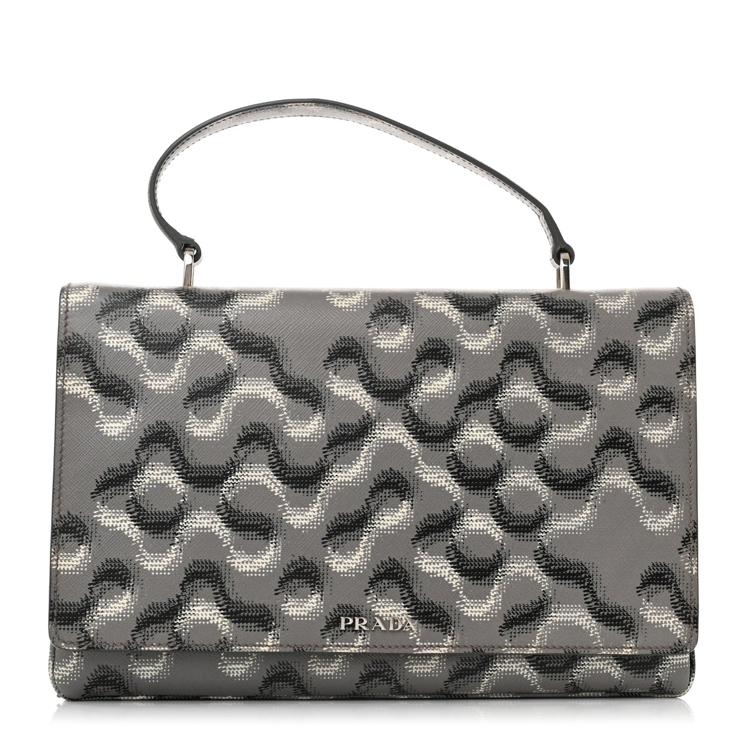 Saffiano Molecule Print Top Handle Flap Bag Ematite