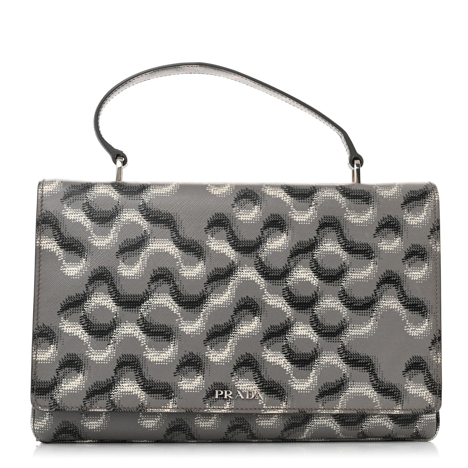 Prada Saffiano Molecule Print Top Handle Flap Bag Ematite 1 of 14