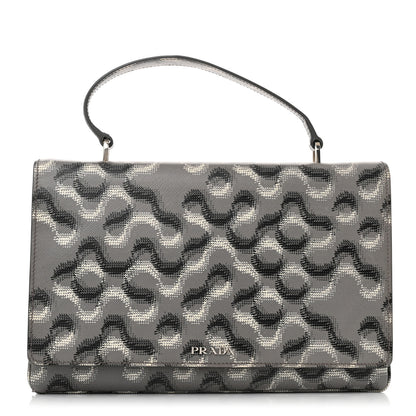 Prada Saffiano Molecule Print Top Handle Flap Bag Ematite 1 of 14