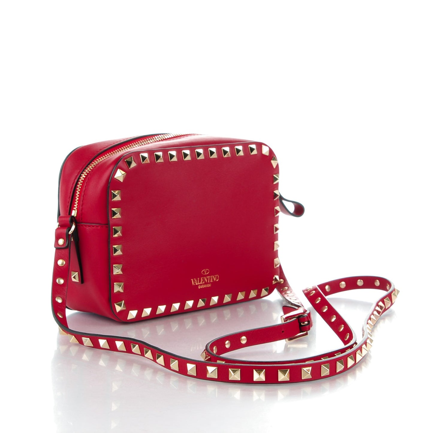 Calfskin Rockstud Camera Crossbody Bag Red