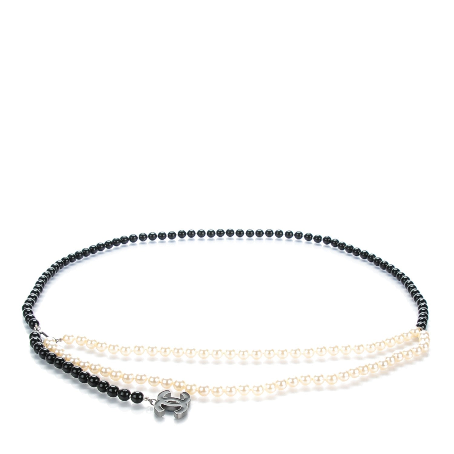 Chanel Pearl Beaded CC Double Strand Belt Black White 1 of 4