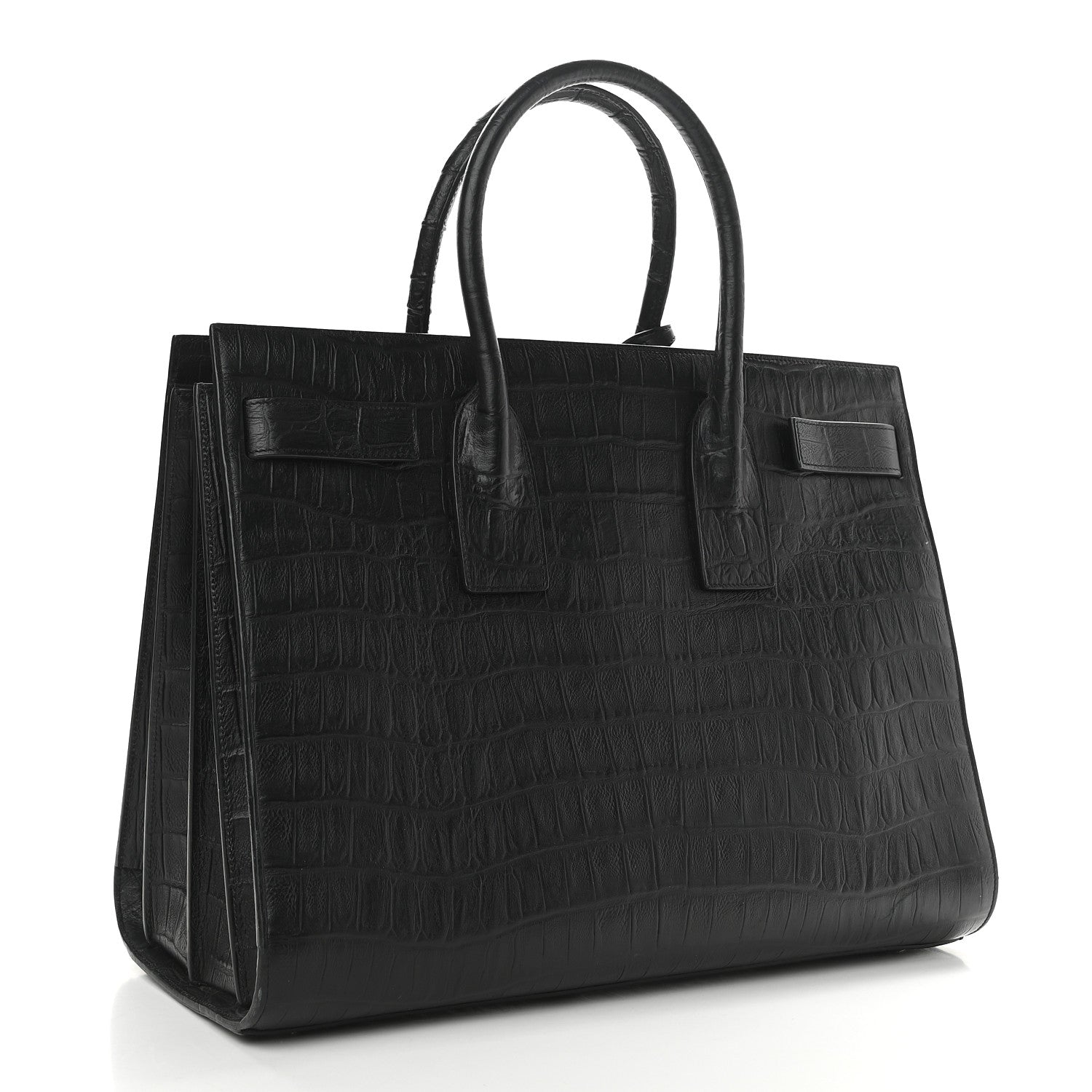 Saint Laurent Calfskin Crocodile Embossed Large Sac De Jour Carryall Black 3 of 9