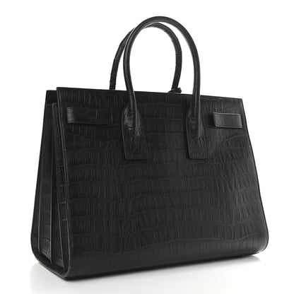 Saint Laurent Calfskin Crocodile Embossed Large Sac De Jour Carryall Black 3 of 9