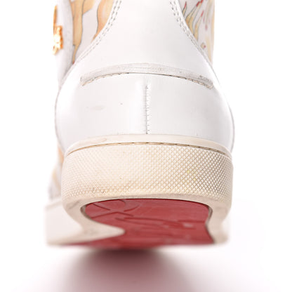 Christian Louboutin Toile Printed Patent Calfskin Tissu Beauty Spikes Louis Flat Sneakers 38 White 16 of 26
