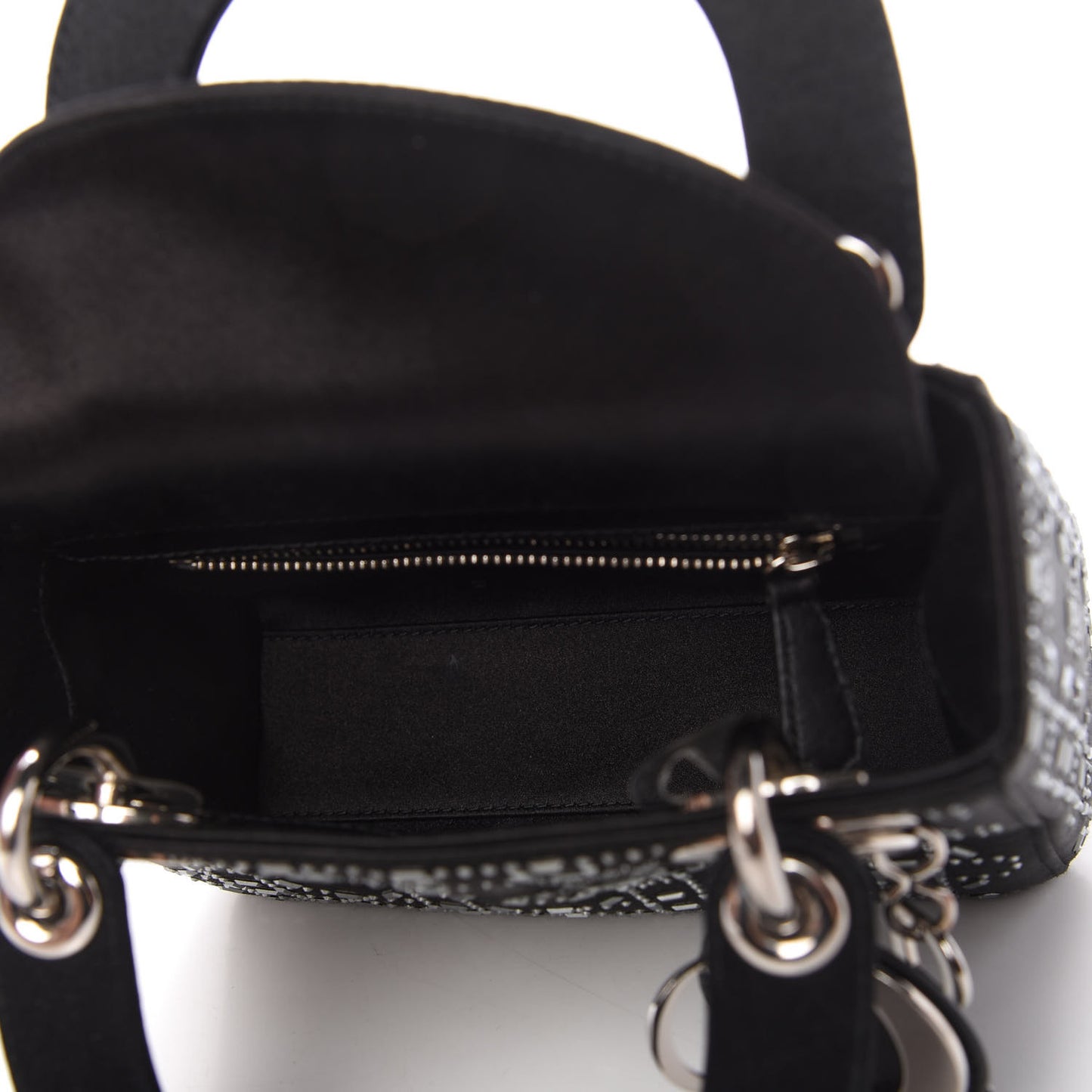 Satin Crystal Cannage Mini Lady Dior Black