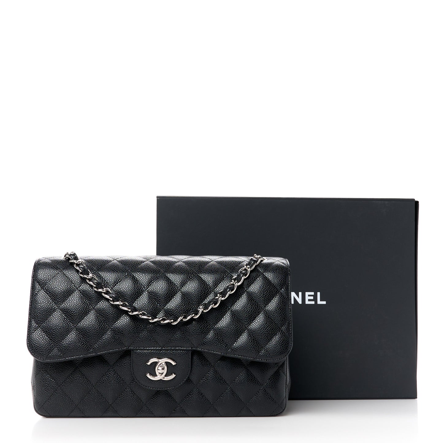 Caviar Quilted Jumbo Double Flap Black