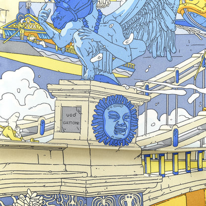 Hermes Silk La Legende Du Cheval A Plumes Scarf 90 Bleu Jaune Gold 2 of 5