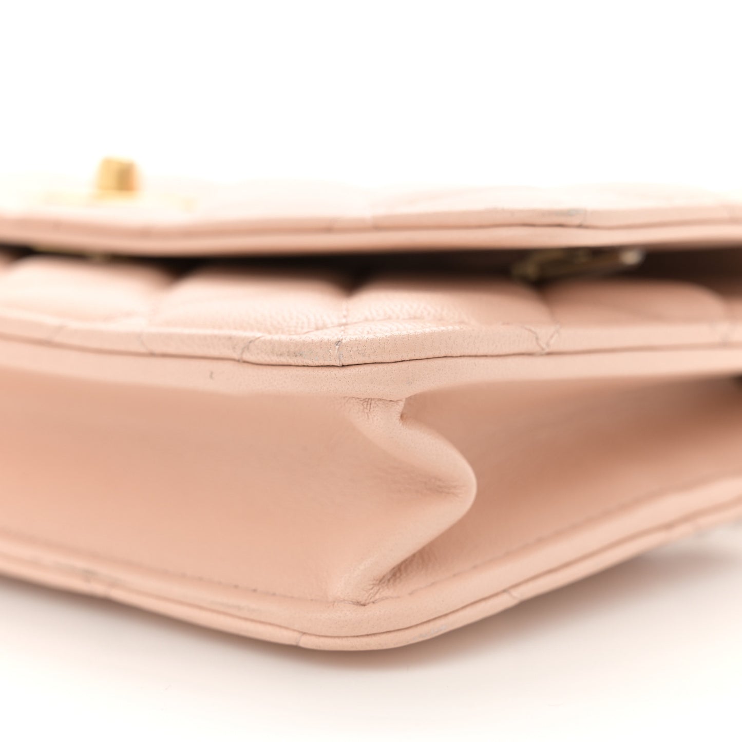 Lambskin Quilted Sweet Camellia Wallet on Chain WOC Light Beige