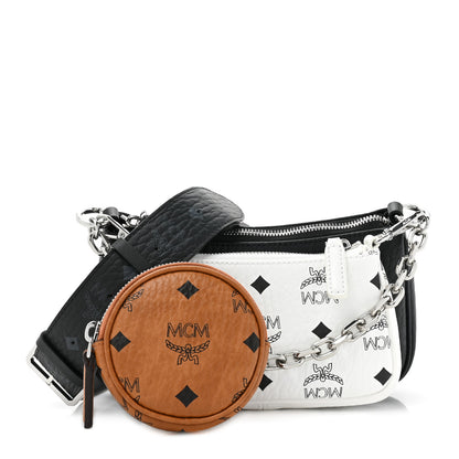 MCM Visetos Aren Essential Multi Pochette Black White Cognac 1 of 10