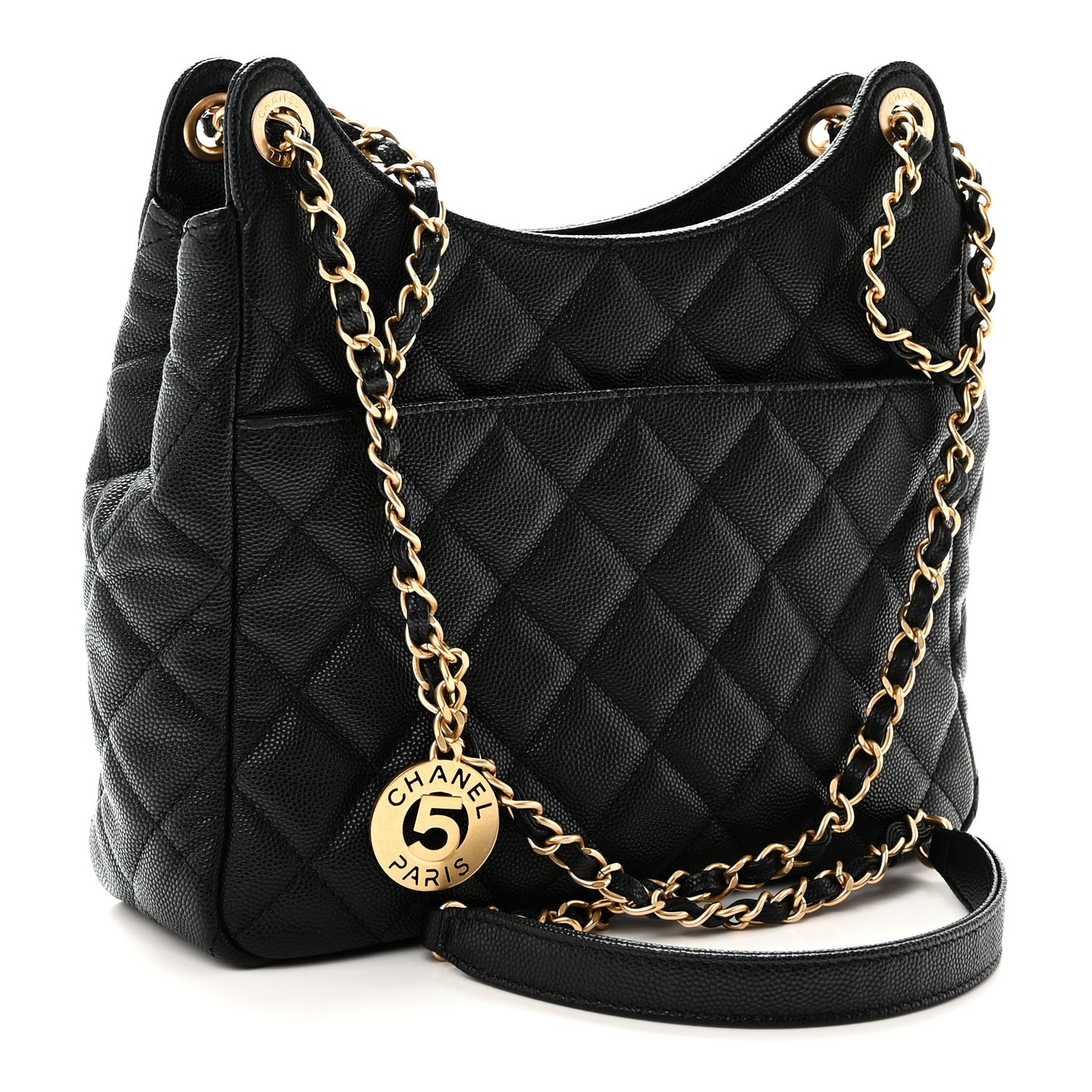 Caviar Quilted Wavy CC Hobo Black
