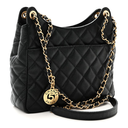 Chanel Caviar Quilted Wavy CC Hobo Black 3 of 10