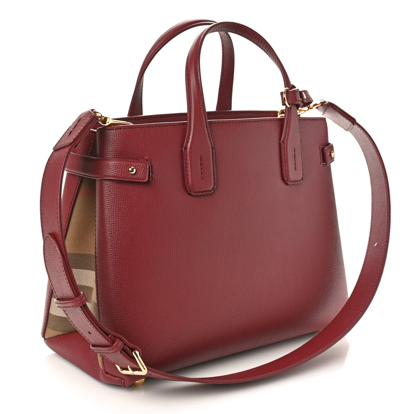Grainy Calfskin House Check Medium Banner Tote Mahogany Red