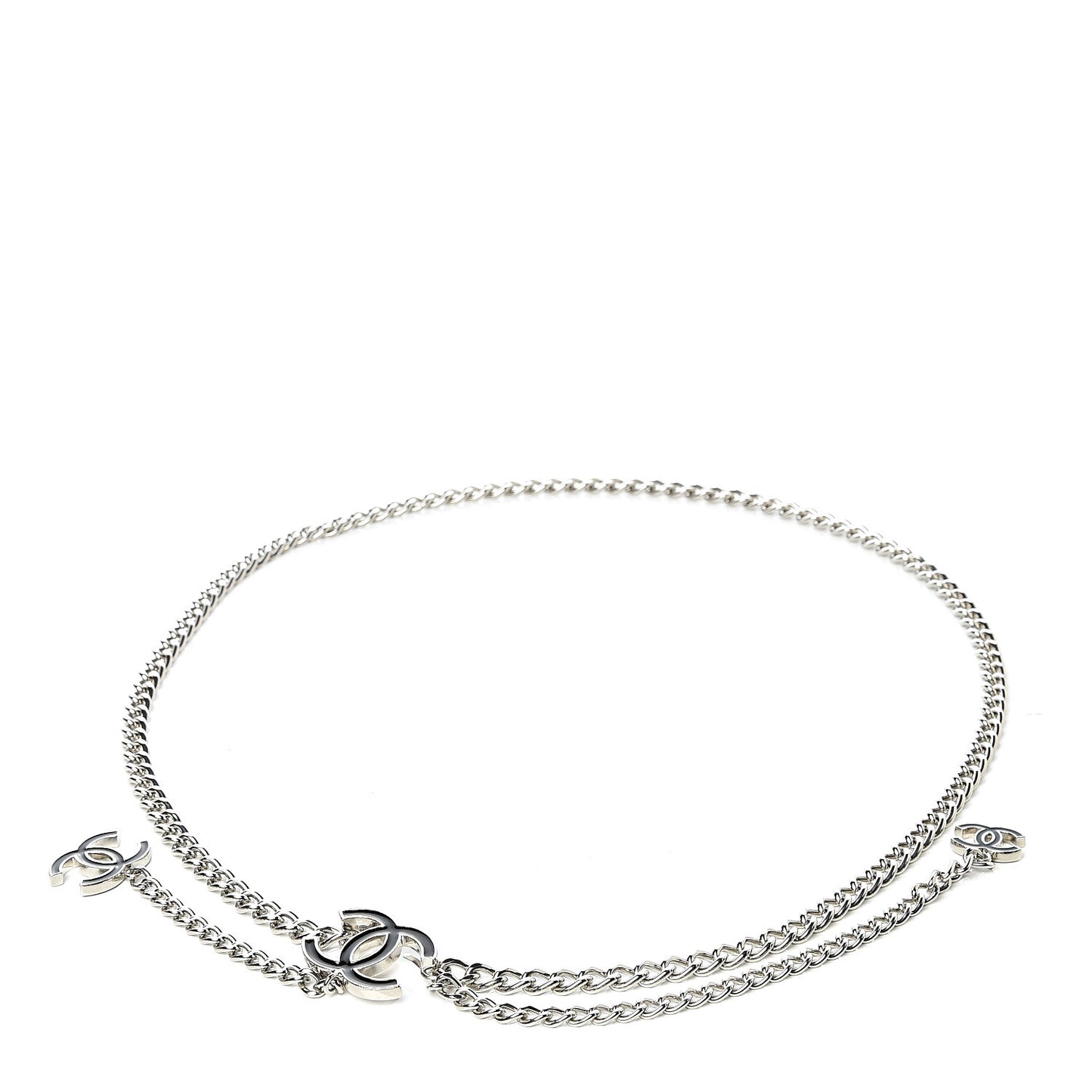 Enamel CC Chain Logo Belt Silver Black