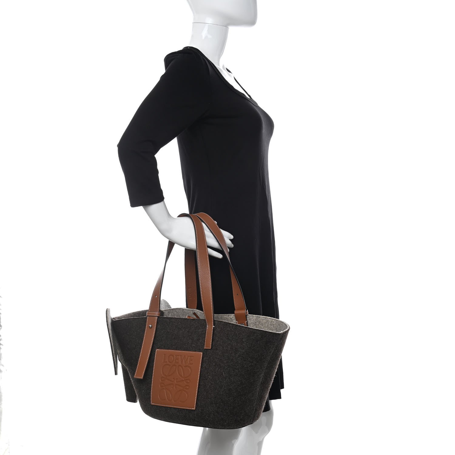 Loewe Calfskin Felt Elephant Basket Tote Brown Beige 2 of 11