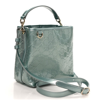 Gucci Patent GG Emblem Small Bucket Bag Light Blue 3 of 9