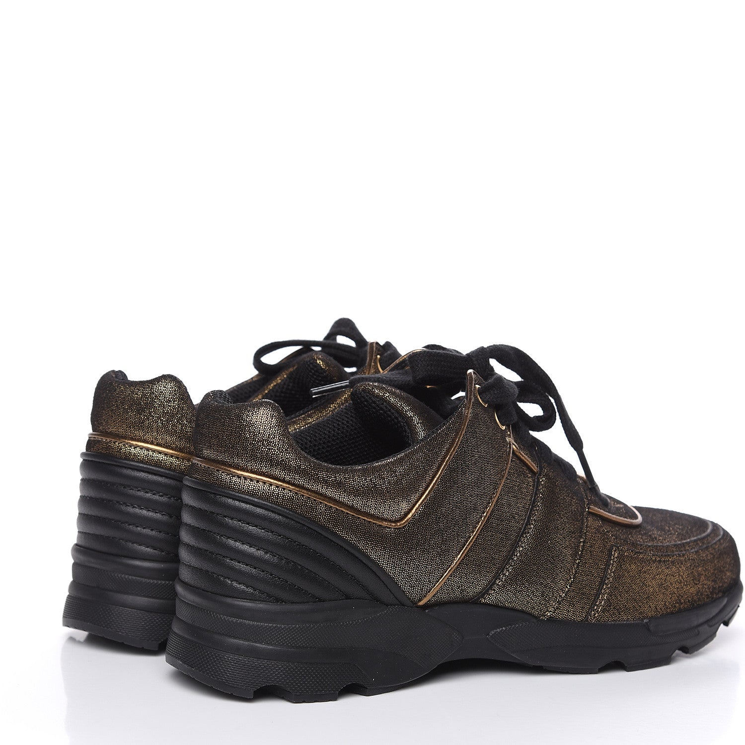 Chanel Metallic Fabric Calfskin Womens CC Sneakers 39 Golden Brown 4 of 7