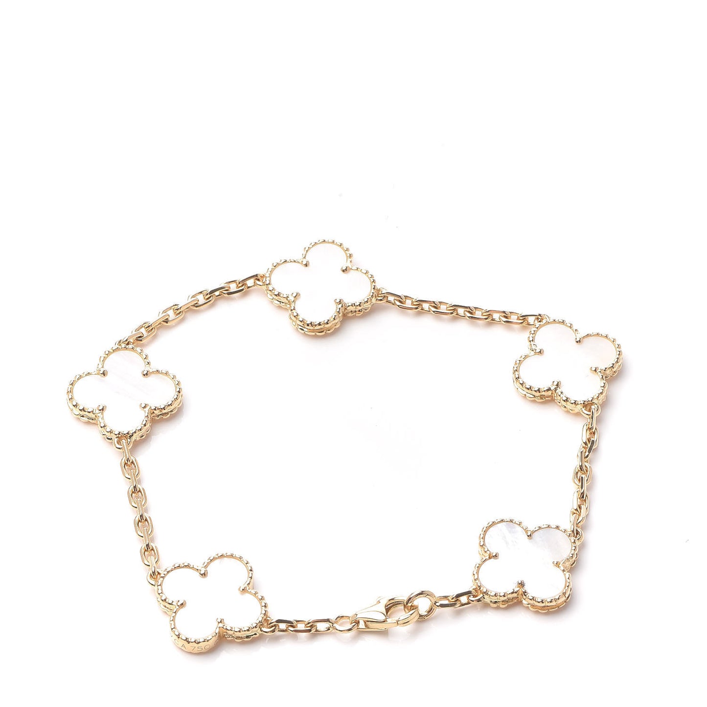 18K Yellow Gold Mother of Pearl 5 Motifs Vintage Alhambra Bracelet