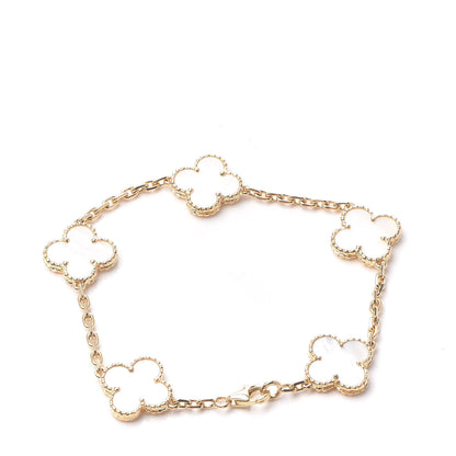 Van Cleef & Arpels 18K Yellow Gold Mother of Pearl 5 Motifs Vintage Alhambra Bracelet 3 of 5