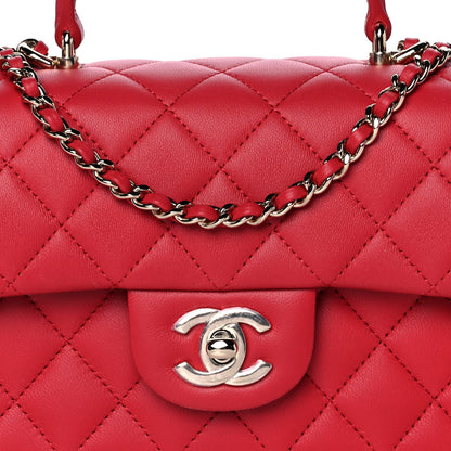 Chanel Lambskin Quilted Mini Top Handle Rectangular Flap Red 9 of 12