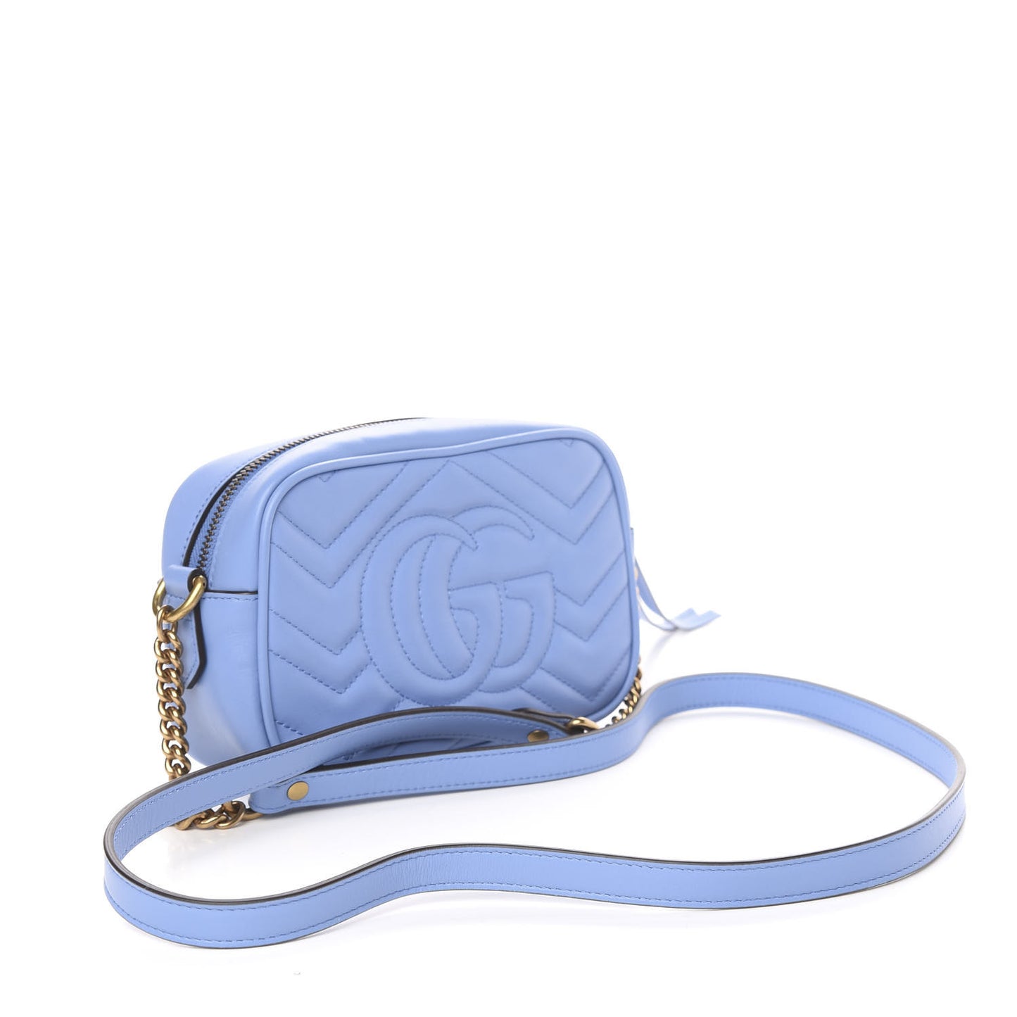 Calfskin Matelasse Mini GG Marmont Chain Shoulder Bag Clear Sky Blue