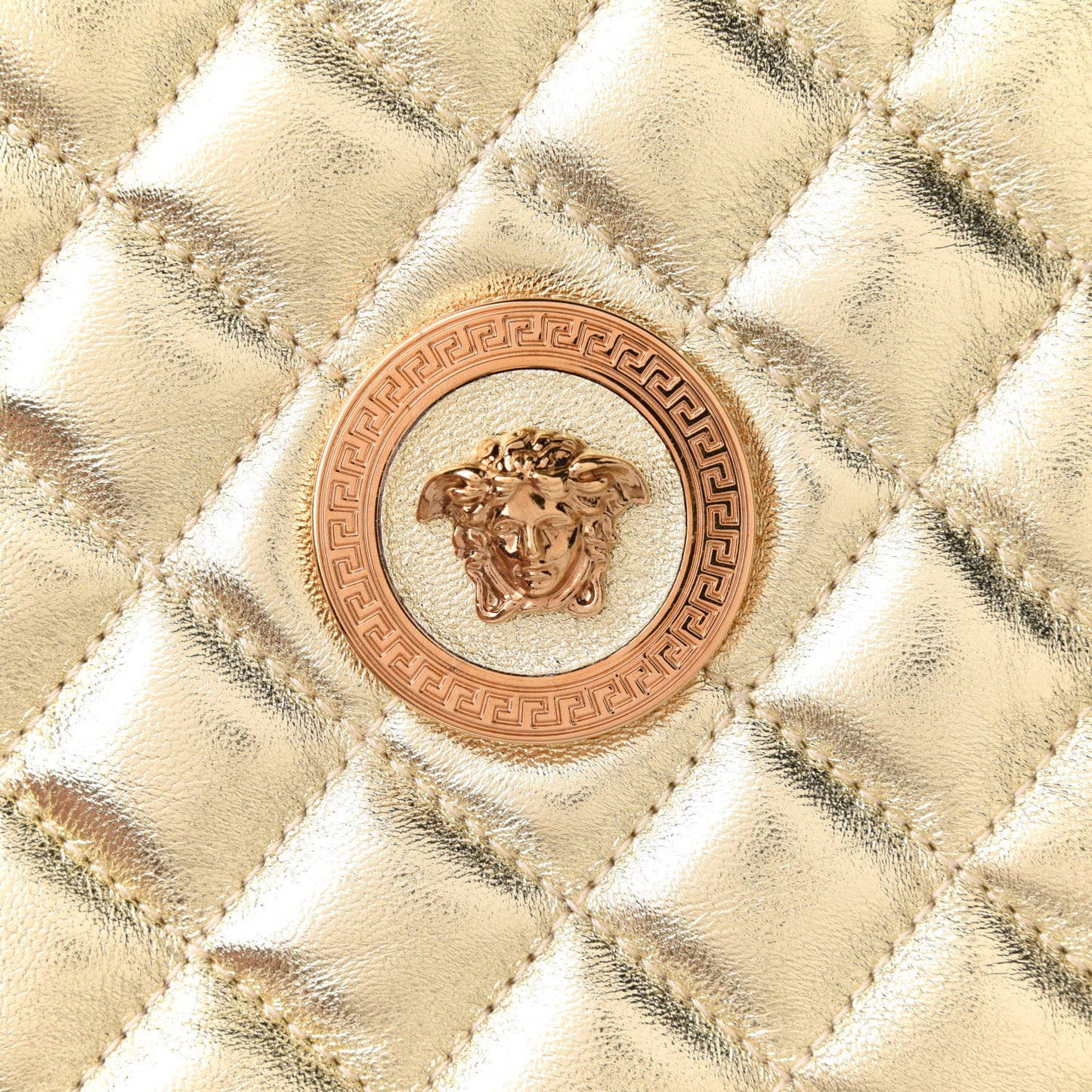 Metallic Nappa Quilted La Medusa Round Camera Bag Gold