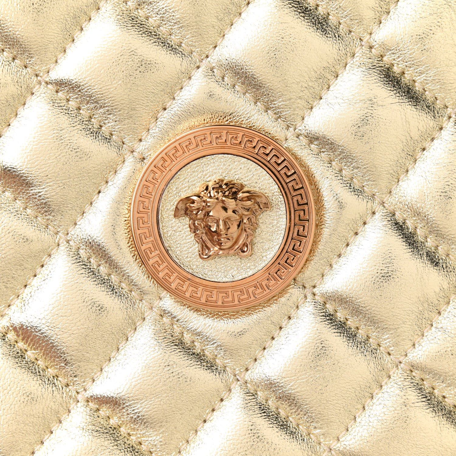 Versace Metallic Nappa Quilted La Medusa Round Camera Bag Gold 9 of 11