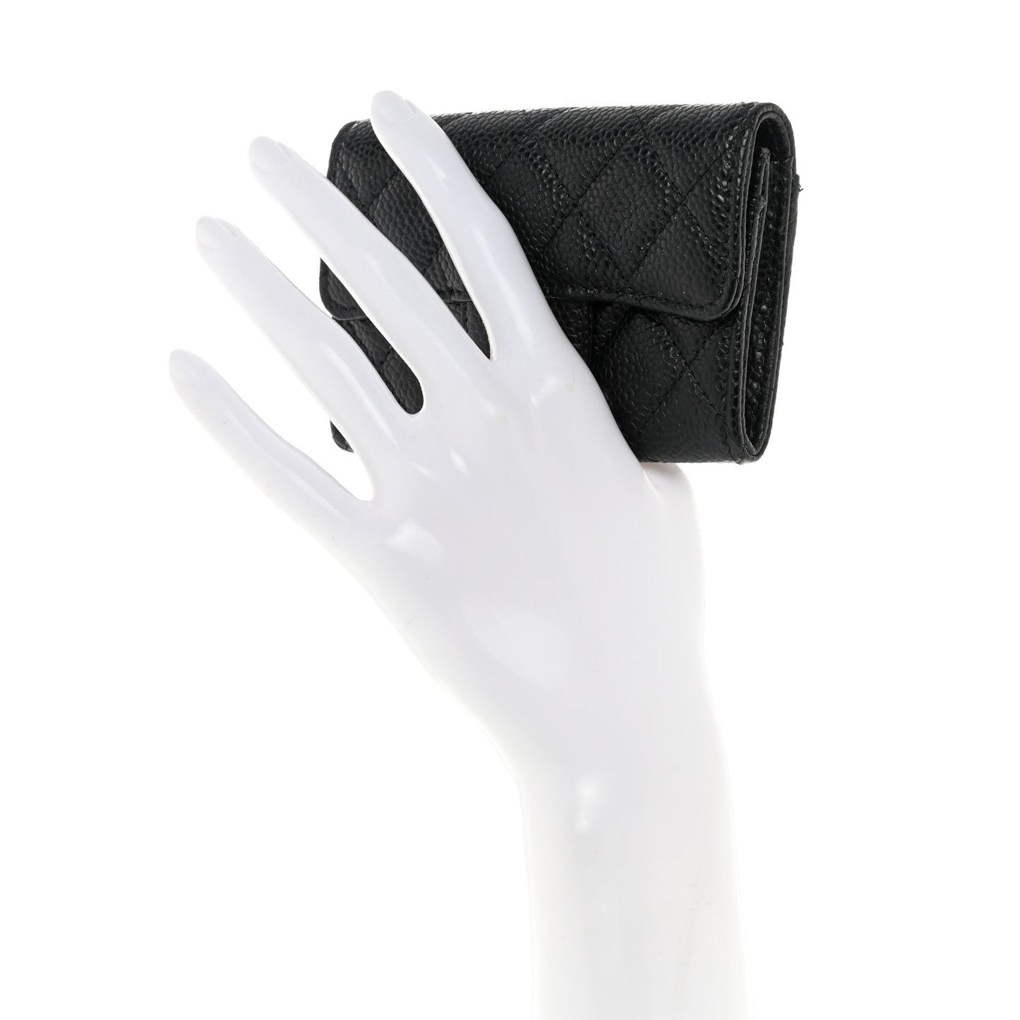 Caviar Quilted Flap Card Holder Wallet Black