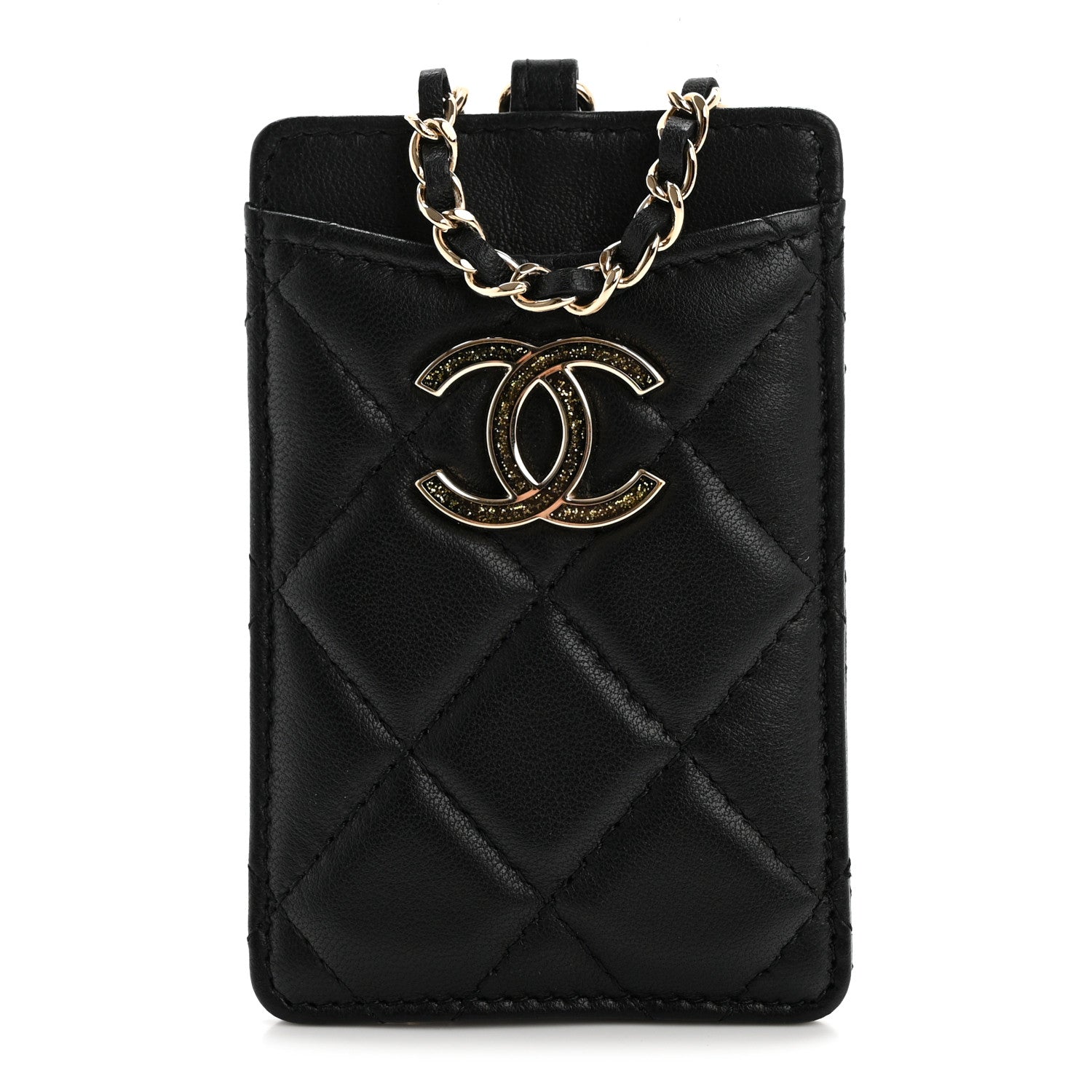 Chanel Lambskin Quilted Glitter Card Holder On Chain Black 1 of 11