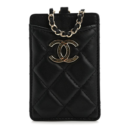 Chanel Lambskin Quilted Glitter Card Holder On Chain Black 1 of 11