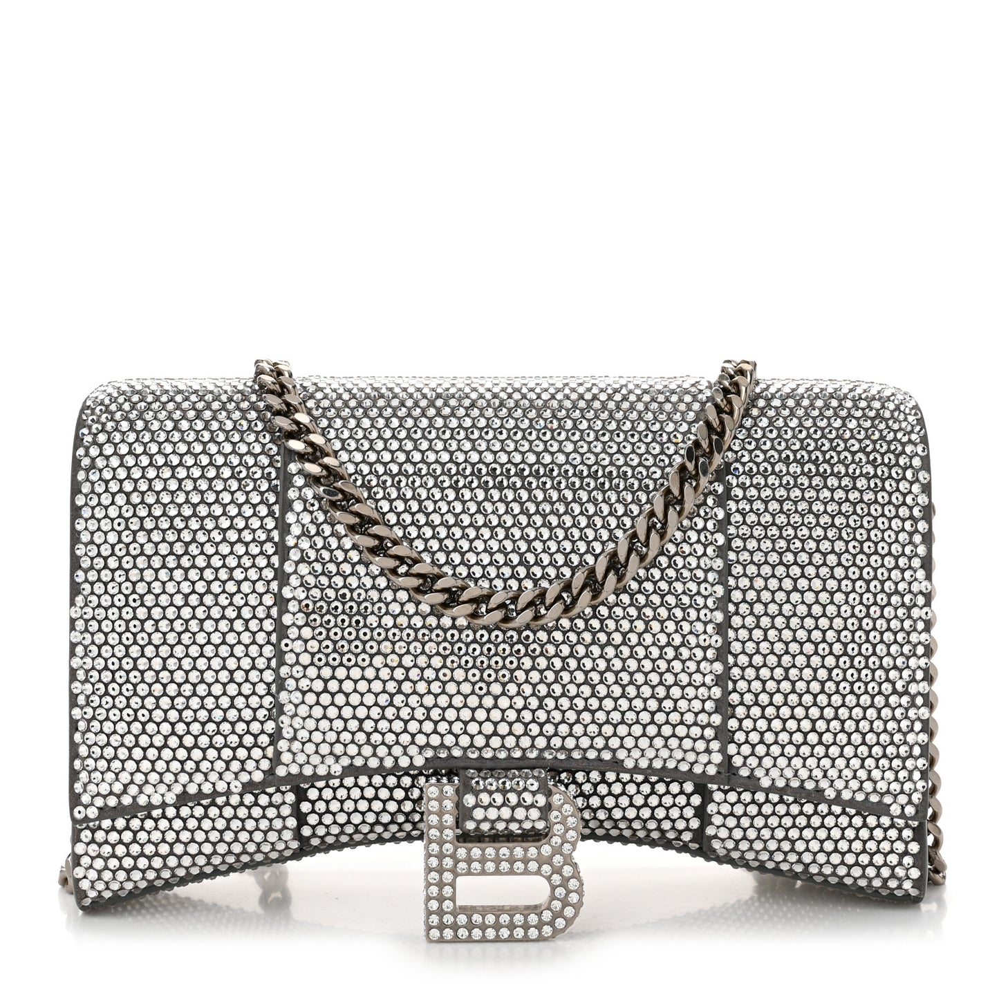 Strass Suede Hourglass Chain Bag Smoke Grey Crystal