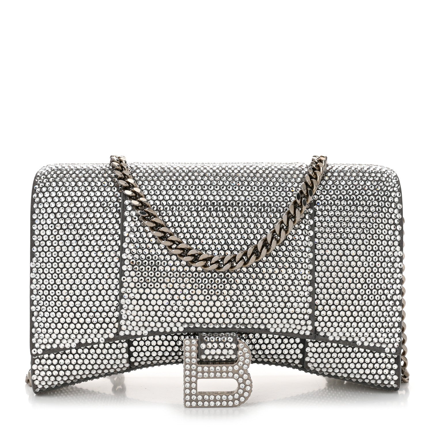 Balenciaga Strass Suede Hourglass Chain Bag Smoke Grey Crystal 1 of 9