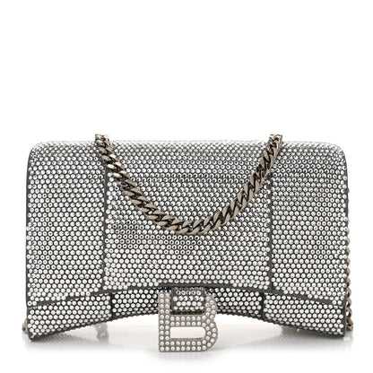 Balenciaga Strass Suede Hourglass Chain Bag Smoke Grey Crystal 1 of 9