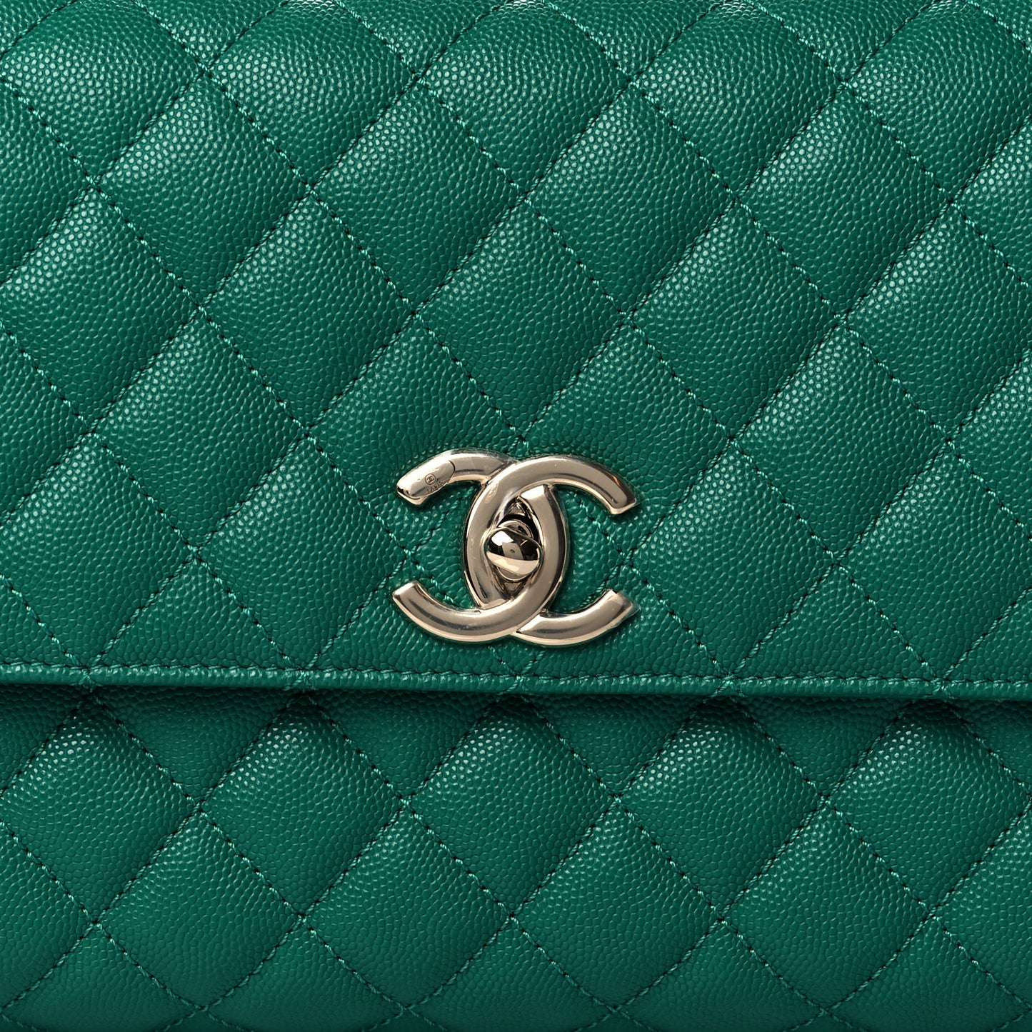Caviar Quilted Small Coco Handle Flap Green