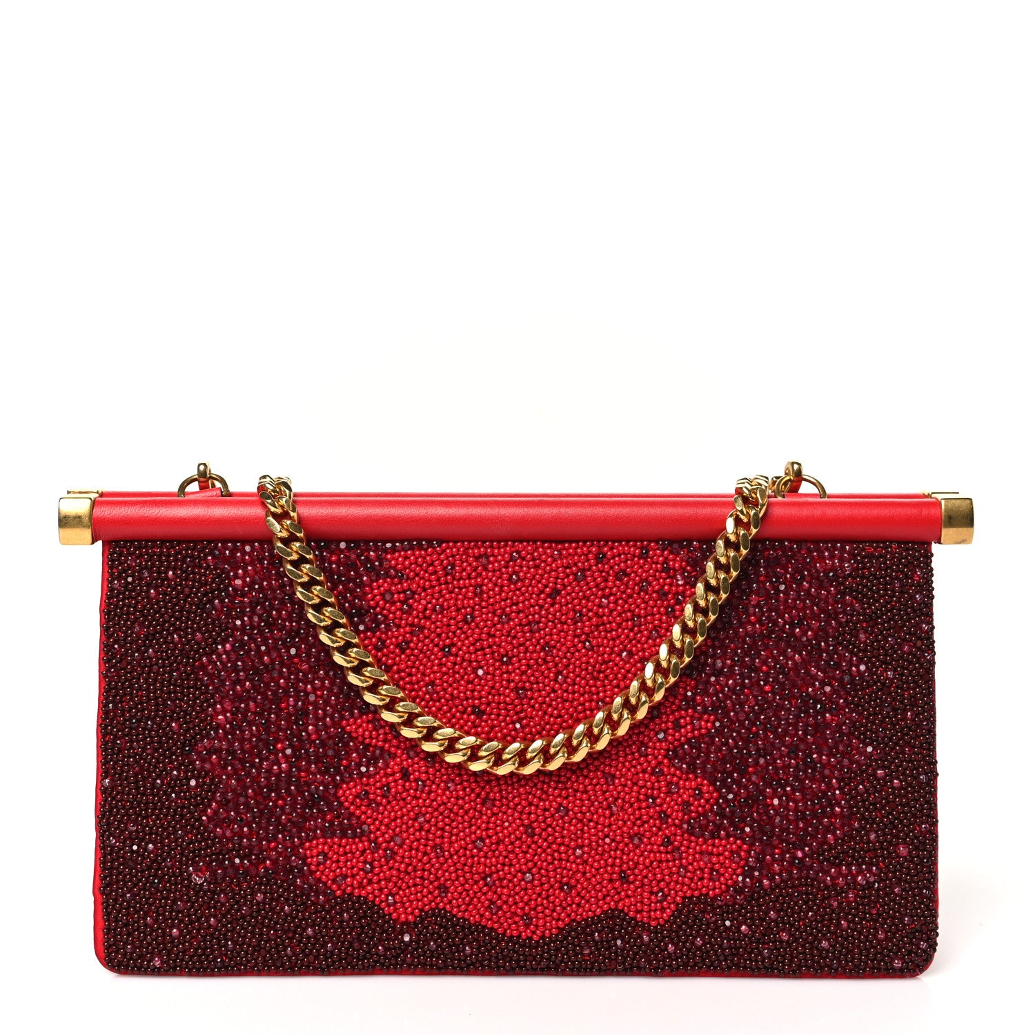 Valentino Garavani Nappa Crystal Embellished Clutch With Chain Red 1 of 9