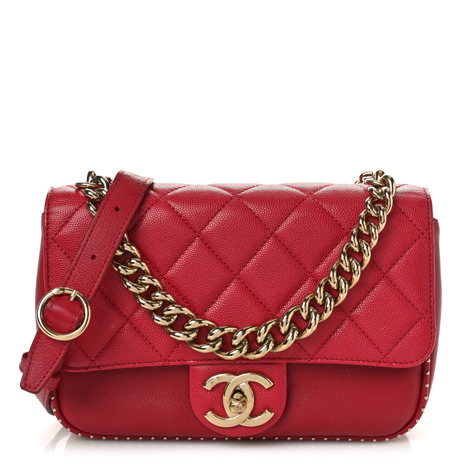 Chanel Caviar Quilted Small Studded Flap Red 1 of 12