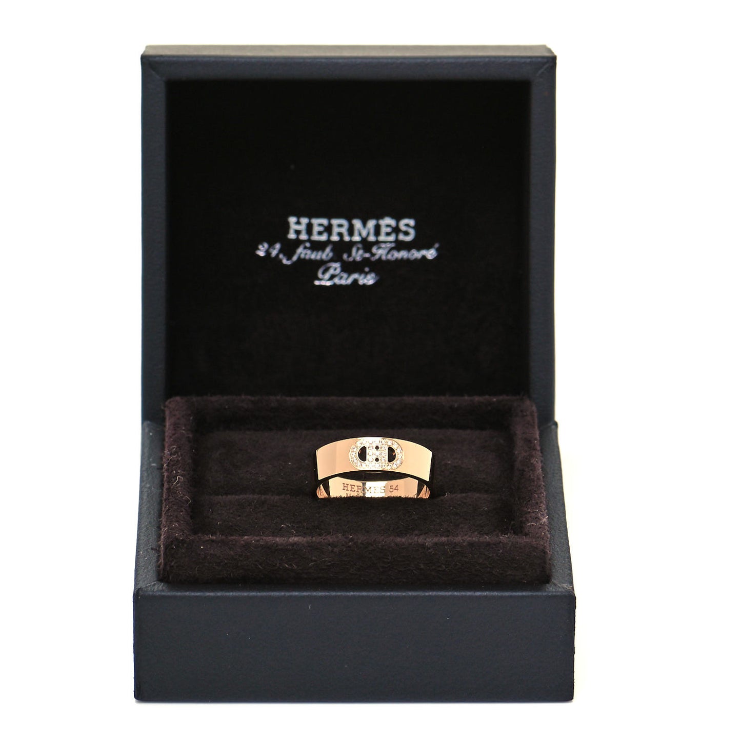 18K Rose Gold Diamond PM H D'Ancre Ring 54 6.75