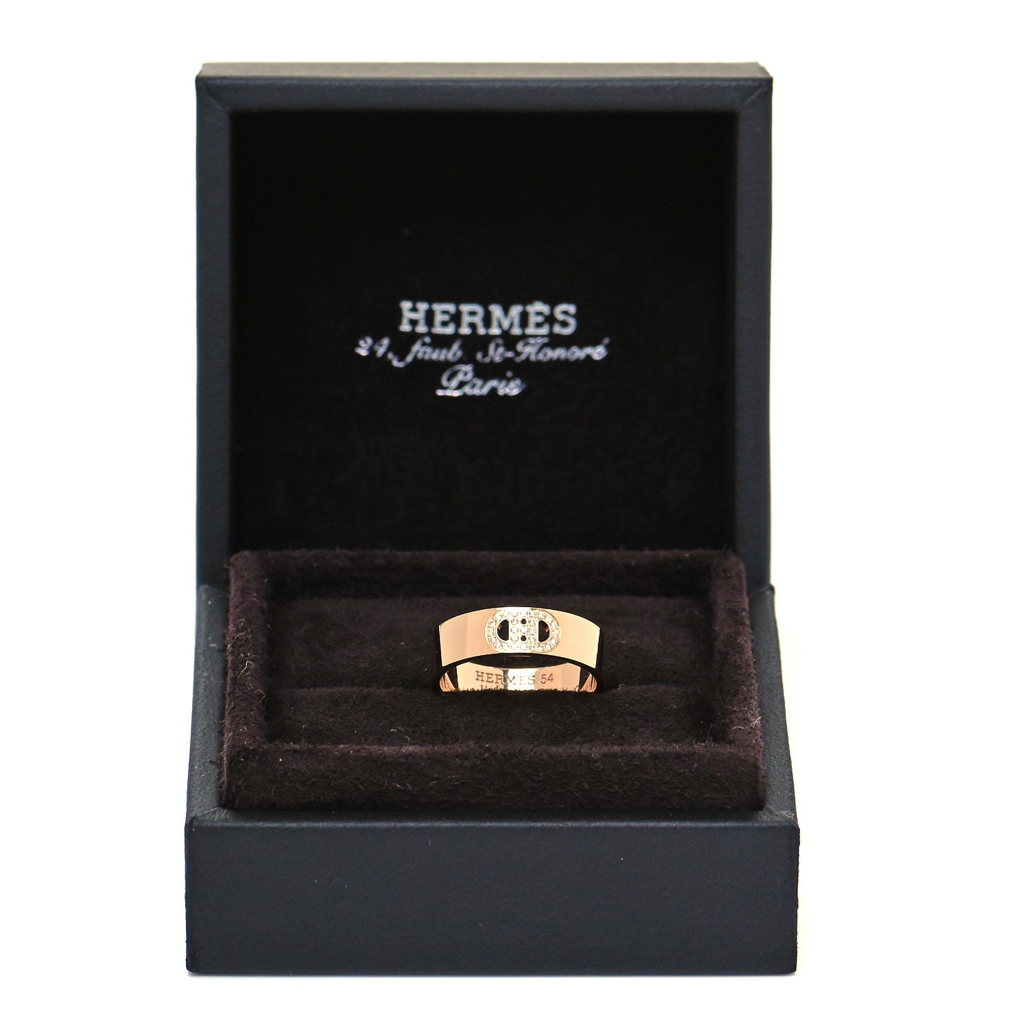 Hermes 18K Rose Gold Diamond PM H D'Ancre Ring 54 6.75 5 of 5