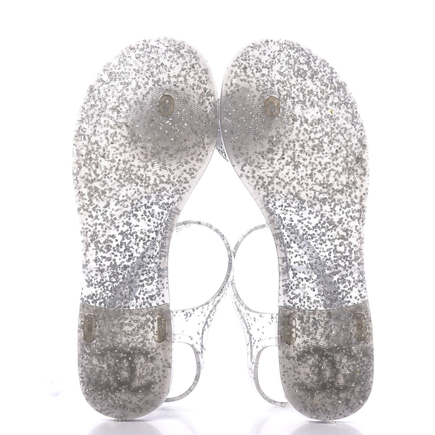 Jelly Camellia Glitter Thong Sandals 38 Silver