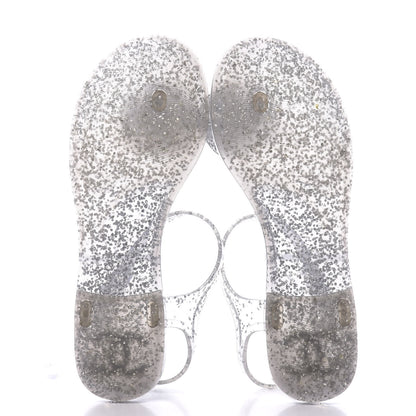 Chanel Jelly Camellia Glitter Thong Sandals 38 Silver 6 of 7