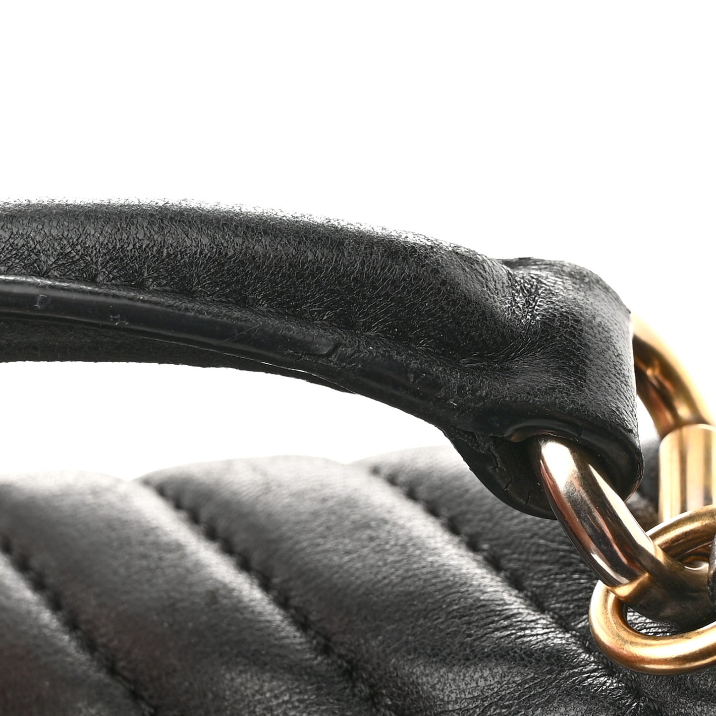 Lambskin Reverse Chevron Quilted Round Top Handle Flap Black