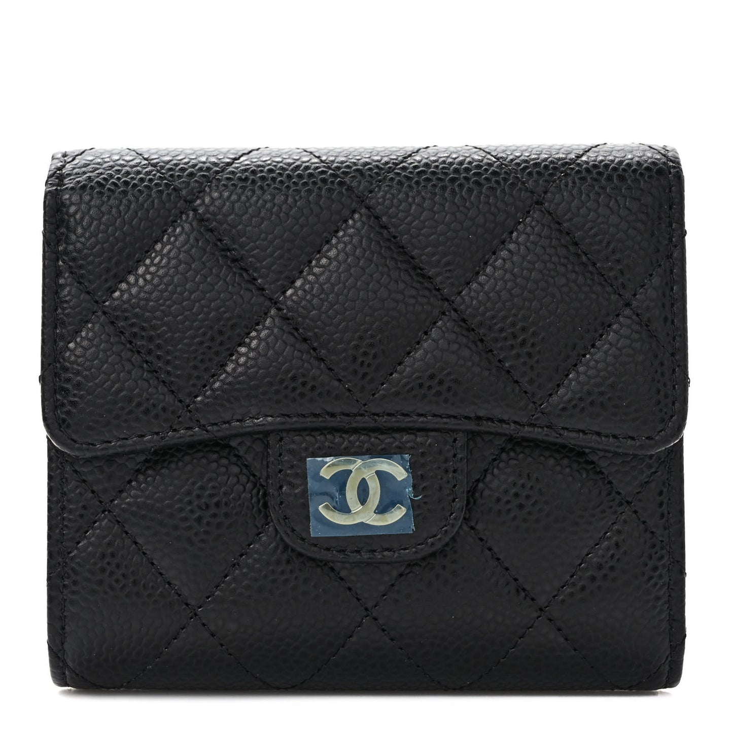 Caviar Quilted Compact Flap Wallet Black